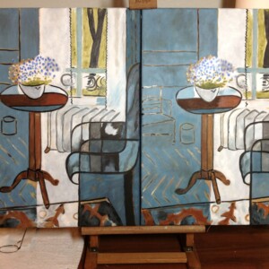 Matisse - "Forget Me Nots in the Window" 1916
Original Painting is in the Detroit Institute of Arts. Sometimes I paint two at once. In this case the other was for a friend. I hope to see the original some day. Matisse - "Forget Me Nots in the Window"