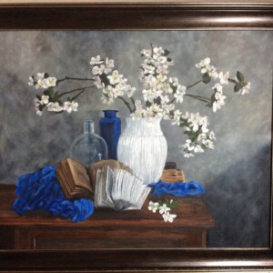 "Still Life with Apple Blossoms and Books" 18 x 24 2015