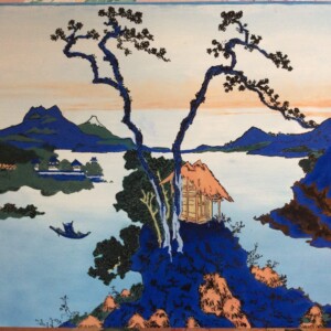 Hokusai: "Lake Suwa in the Shinano Province" 16 X 20 Oil on Board
Another of his "36 Views of Mount Fuji" scenes.