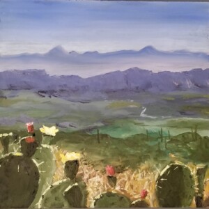 "Pricky Pears" 2022 - a small 8 x 8" Alla Prima (in one sitting) painting on Masonite. Also known as "wet on wet", which requires a special technique.