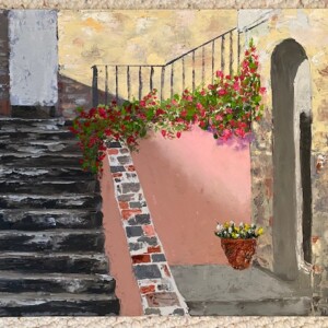 Mexican Doorway 12x16 2023 Oil on Board, done with Palette Knife