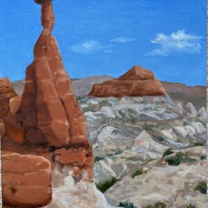 "Toadstools" formations in Utah. From a Plein Air work, which I usually end up working into a final painting which you see here. 11 x 14 on board