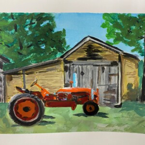 Tractor on the Kurtz farm, painted in Gouache 2023