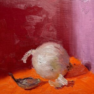 Onion & Shallot Still Life Study, 6.5 x 7.5, Oil on Linen, 2024
Painted from Limited Palette (Yellow + Red + Blue)
