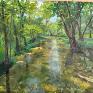 Yellow Breeches Creek, Springtime 18 x 24 Oil on Board, 2024
This is a companion piece to the Winter painting of the same scene that is under the Landscape tab.