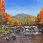 "Fall Colors" 36 x 48 2026 this one was a commission for a friend. The source image was AI generated and I moved things around to make it more appealing however the technique was solely mine, and I had FUN doing it.